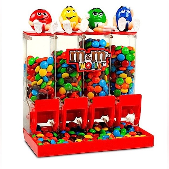 RARE M&M's World Four Tube Four Color Candy Dispenser Sitting Body Closure Tops